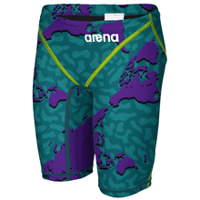 Load image into Gallery viewer, arena Race Suit for Boys in Limited Edition Purple Map - Boys&#39; Powerskin ST 2.0 Jammer front left
