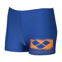Load image into Gallery viewer, ONLY SIZE 26 - BOYS&#39; SCRATCHY SHORTS - ROYAL/TANGERINE - OntarioSwimHub
