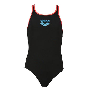 ONLY SIZE 26 - GIRLS' BIG LOGO ONE-PIECE SWIMSUIT - BLACK/PINK - OntarioSwimHub