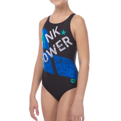 ONLY SIZE 26 - GIRLS' PINK POWER ONE-PIECE SWIMSUIT - BLACK - OntarioSwimHub
