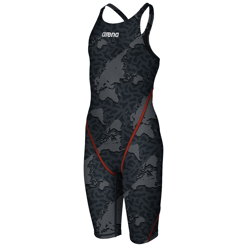 arena Race Suit for Girls in Limited Edition Grey Map - Girls’ Powerskin ST 2.0 Full Body Short Leg Open Back Kneeskin front left