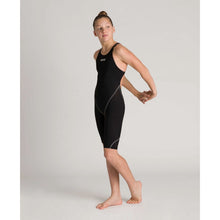 Load image into Gallery viewer, arena Race Suit for Girls in Black - Girls’ Powerskin ST 2.0 Full Body Short Leg Open Back Kneeskin model full length
