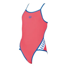 Load image into Gallery viewer, ONLY SIZE 26 - GIRLS&#39; TEAM STRIPE ONE-PIECE SWIMSUIT - FLUO RED - OntarioSwimHub
