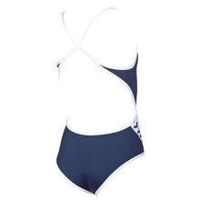 Load image into Gallery viewer, arena-girls-team-stripe-jr-superfly-back-one-piece-swimsuit-navy-white-001331-701-ontario-swim-hub
