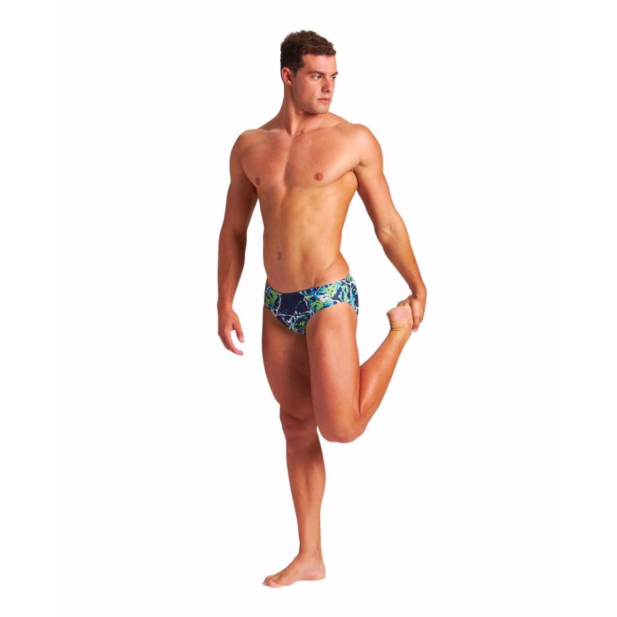 ARENA MEN'S EARTH TEXTURE BRIEF - NAVY/SOFT GREEN MULTI