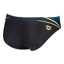 Load image into Gallery viewer, ONLY SIZE 34 - MEN&#39;S ONE PLACED PRINT BRIEF - BLACK/BLUE - OntarioSwimHub
