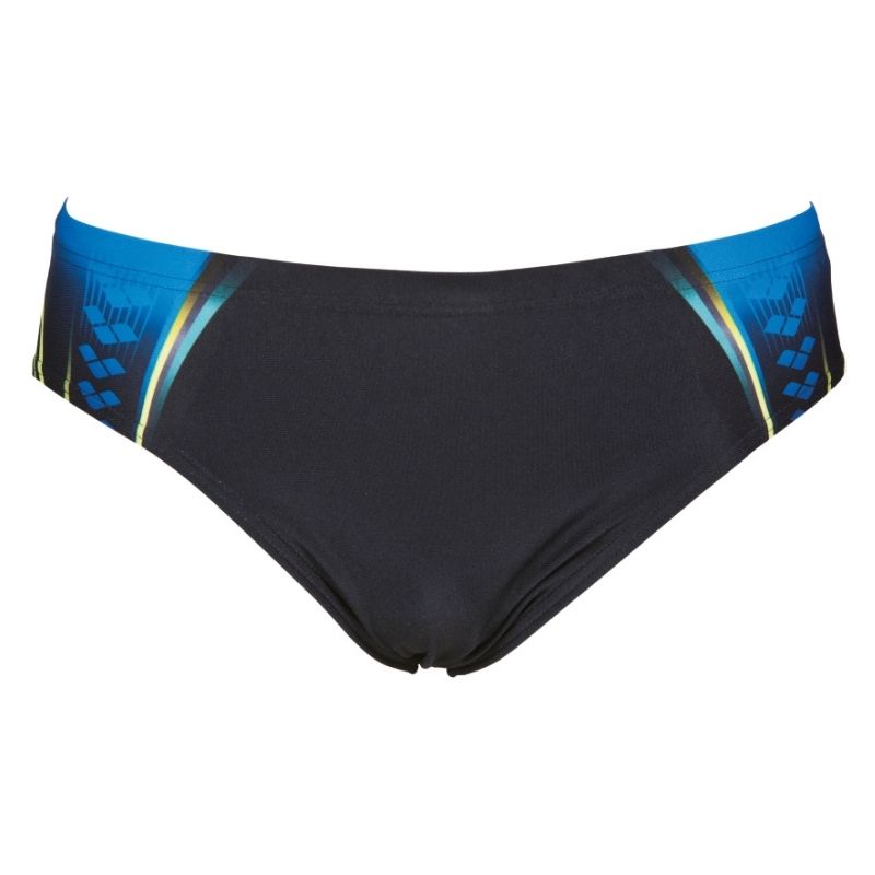 ONLY SIZE 34 - MEN'S ONE PLACED PRINT BRIEF - BLACK/BLUE - OntarioSwimHub