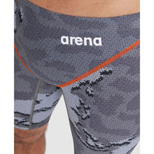 Load image into Gallery viewer, arena Race Suit for Men in Limited Edition Grey Map - Men’s Powerskin ST 2.0 Jammer model front arena logo close-up
