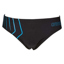 Load image into Gallery viewer, ONLY SIZE 34 - MEN&#39;S REFLECTED BRIEF - BLACK/TURQUOISE - OntarioSwimHub
