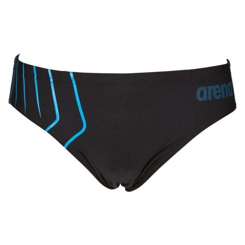 ONLY SIZE 34 - MEN'S REFLECTED BRIEF - BLACK/TURQUOISE - OntarioSwimHub