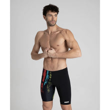 Load image into Gallery viewer,     arena-mens-team-painted-stripes-jammer-black-multi-yellow-003752-503-ontario-swim-hub-3
