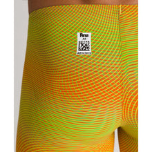 Load image into Gallery viewer, arena Race Suit for Men in Yellow &amp; Orange - Men’s Powerskin Carbon Air2 Jammer model back fina approved close-up
