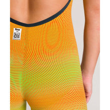 Load image into Gallery viewer, arena Race Suit for Women in Yellow &amp; Orange - Women’s Powerskin Carbon Air2 Open-Back Kneeskin model back fina approved close-up
