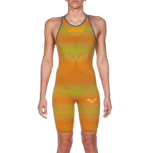 Load image into Gallery viewer, arena Race Suit for Women in Yellow &amp; Orange - Women’s Powerskin Carbon Air2 Open-Back Kneeskin front
