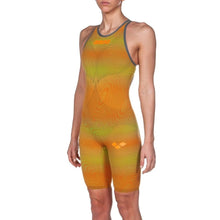 Load image into Gallery viewer, arena Race Suit for Women in Yellow &amp; Orange - Women’s Powerskin Carbon Air2 Open-Back Kneeskin front left
