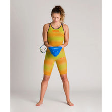 Load image into Gallery viewer, arena Race Suit for Women in Yellow &amp; Orange - Women’s Powerskin Carbon Air2 Open-Back Kneeskin model full length
