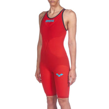 Load image into Gallery viewer, arena Race Suit for Women in Red - Women’s Powerskin Carbon Air2 Open-Back Kneeskin front left

