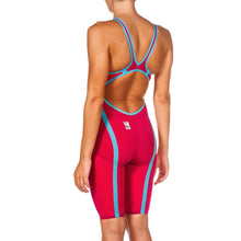 Load image into Gallery viewer, arena-womens-powerskin-carbon-flex-vx-full-body-short-leg-open-back-bright-red-turquoise-2a479-486-back
