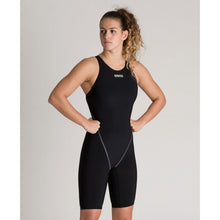 Load image into Gallery viewer, arena Race Suit for Women in Black - Women’s Powerskin ST 2.0 Full Body Short Leg Open Back Kneeskin model front
