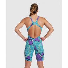 Load image into Gallery viewer, arena Race Suit for Women in Limited Edition Purple Map - Women’s Powerskin ST 2.0 Full Body Short Leg Open Back Kneeskin model back
