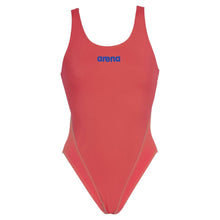 Load image into Gallery viewer, arena-womens-solid-swim-tech-high-one-piece-swimsuit-fluo-red-2a241-405-ontario-swim-hub-2
