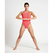 Load image into Gallery viewer,      arena-womens-solid-swim-tech-high-one-piece-swimsuit-fluo-red-2a241-405-ontario-swim-hub-7
