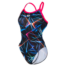 Load image into Gallery viewer,     arena-womens-swimsuit-laser-lights-print-challenge-back-black-multi-freak-rose-005557-550-ontario-swim-hub-1
