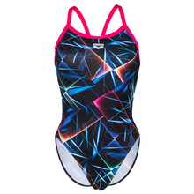 Load image into Gallery viewer, arena-womens-swimsuit-laser-lights-print-challenge-back-black-multi-freak-rose-005557-550-ontario-swim-hub-2
