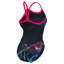 Load image into Gallery viewer, arena-womens-swimsuit-laser-lights-print-challenge-back-black-multi-freak-rose-005557-550-ontario-swim-hub-3
